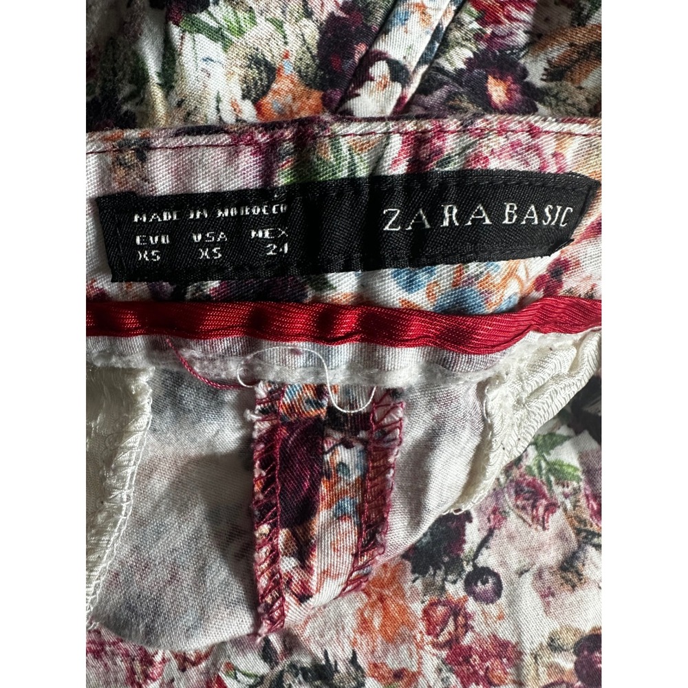 Zara Basic Womens Floral Ankle Trousers Slim Fit Multi Color XS Cotton Blend - Picture 7 of 8